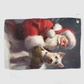 Wire Fox Terrier Kerstman Feestelijke Kerstmis Golfhanddoek (Horizontaal)