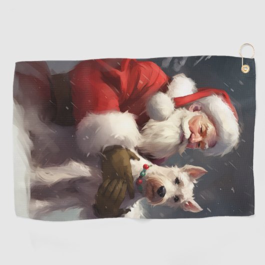 Wire Fox Terrier Kerstman Feestelijke Kerstmis Golfhanddoek (Horizontaal)