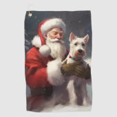 Wire Fox Terrier Kerstman Feestelijke Kerstmis Golfhanddoek (Voorkant)