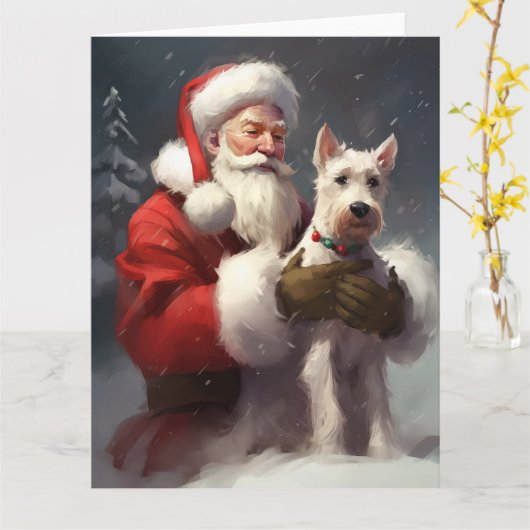 Wire Fox Terrier Kerstman Feestelijke Kerstmis Kaart (Gele Bloem)