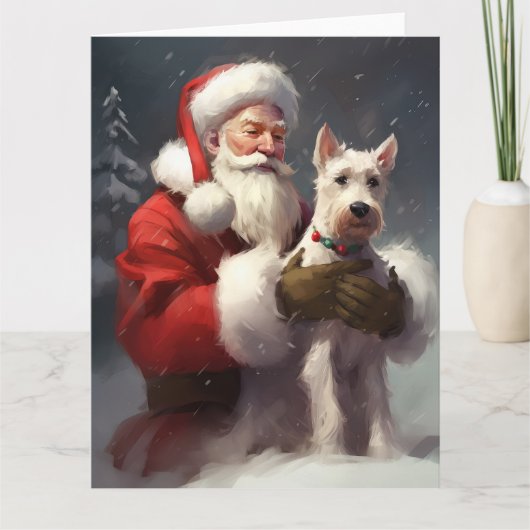 Wire Fox Terrier Kerstman Feestelijke Kerstmis Kaart (Voorkant)
