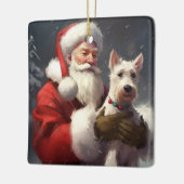 Wire Fox Terrier Kerstman Feestelijke Kerstmis Keramisch Ornament (Links)