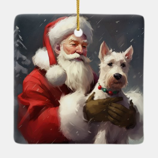 Wire Fox Terrier Kerstman Feestelijke Kerstmis Keramisch Ornament (Achterkant)
