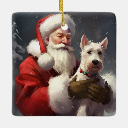 Wire Fox Terrier Kerstman Feestelijke Kerstmis Keramisch Ornament (Voorkant)