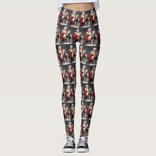 Wire Fox Terrier Kerstman Feestelijke Kerstmis Leggings (Voorkant)