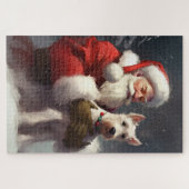 Wire Fox Terrier Kerstman Feestelijke Kerstmis Legpuzzel (Horizontaal)