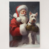 Wire Fox Terrier Kerstman Feestelijke Kerstmis Legpuzzel (Verticaal)