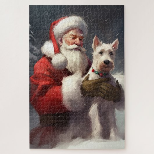 Wire Fox Terrier Kerstman Feestelijke Kerstmis Legpuzzel (Verticaal)