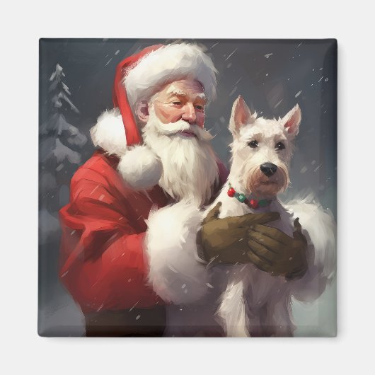 Wire Fox Terrier Kerstman Feestelijke Kerstmis Magneet (Voorkant)