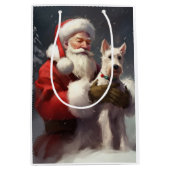 Wire Fox Terrier Kerstman Feestelijke Kerstmis Medium Cadeauzakje (Voorkant)