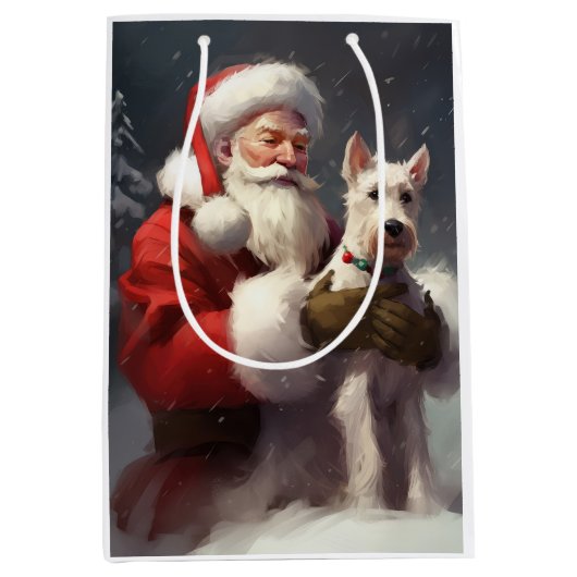 Wire Fox Terrier Kerstman Feestelijke Kerstmis Medium Cadeauzakje (Voorkant)