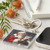 Wire Fox Terrier Kerstman Feestelijke Kerstmis Sleutelhanger (Voorkant Rechts)