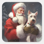Wire Fox Terrier Kerstman Festieve Kerstmis Vierkante Sticker (Voorkant)