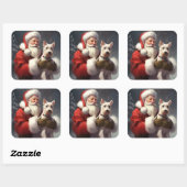 Wire Fox Terrier Kerstman Festieve Kerstmis Vierkante Sticker (Vel)