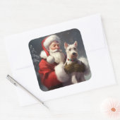 Wire Fox Terrier Kerstman Festieve Kerstmis Vierkante Sticker (Envelop)