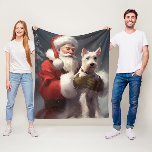 Wire Fox Terrier Kerstman Festive Kerstmis Fleece Deken (In situ)