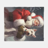 Wire Fox Terrier Kerstman Festive Kerstmis Fleece Deken (Voorkant (Horizontaal))