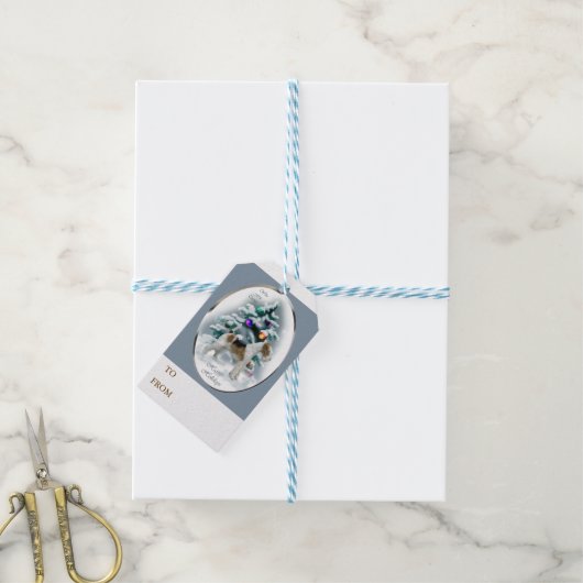 Wire Fox Terrier Kerstmis Cadeaulabel (Met Touw)