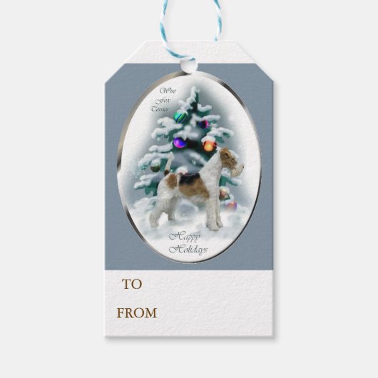 Wire Fox Terrier Kerstmis Cadeaulabel (Voorkant)