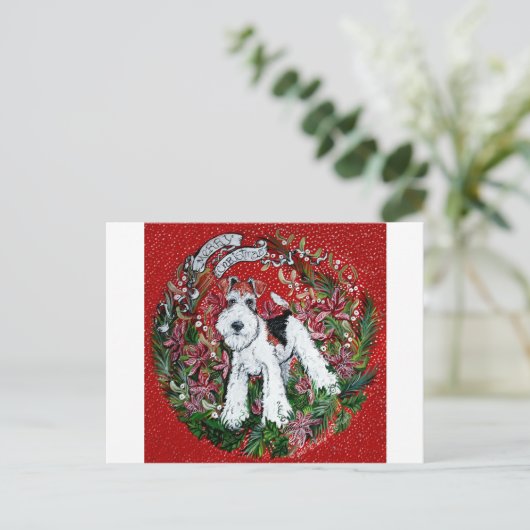 Wire Fox Terrier Kerstmis Feestdagenkaart (Staand voorkant)