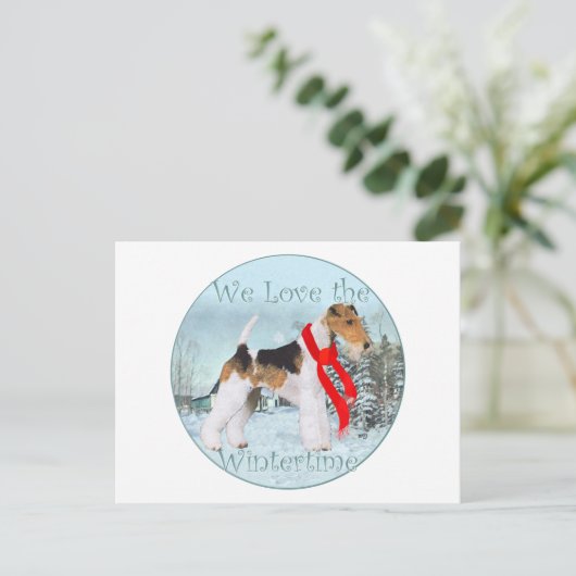 Wire Fox Terrier Kerstmis Feestdagenkaart (Staand voorkant)
