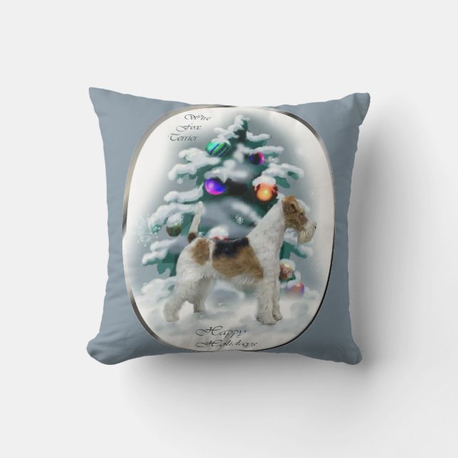 Wire Fox Terrier Kerstmis Kussen (Voorkant)