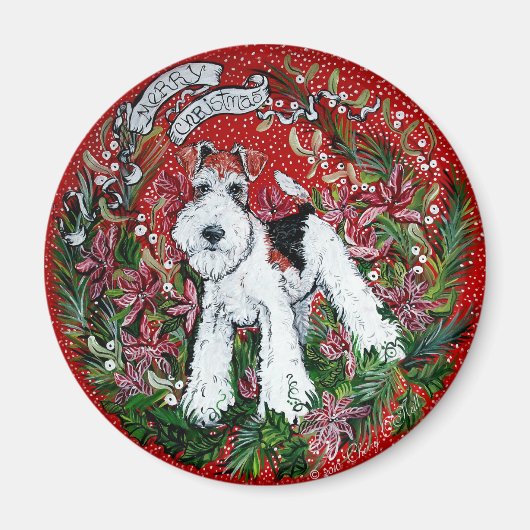 Wire Fox Terrier Kerstmis Magneet (Voorkant)
