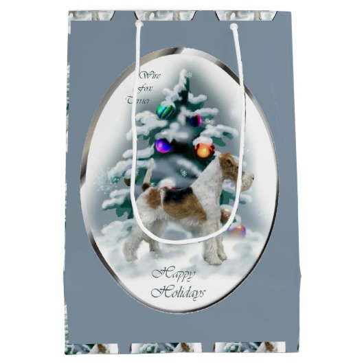 Wire Fox Terrier Kerstmis Medium Cadeauzakje (Achterkant)