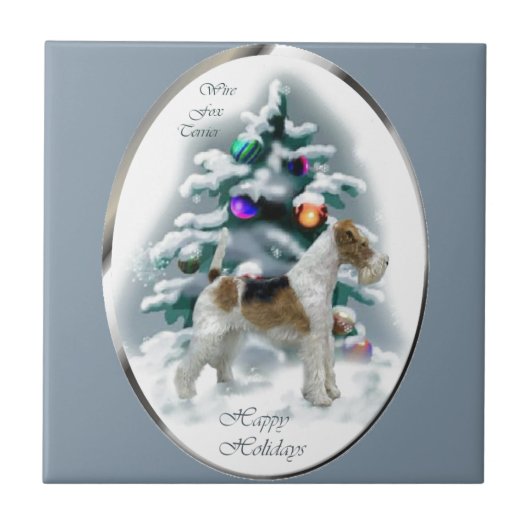 Wire Fox Terrier Kerstmis Tegeltje (Voorkant)