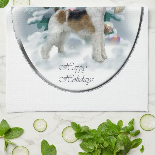 Wire Fox Terrier Kerstmis Theedoek (Gevouwen)