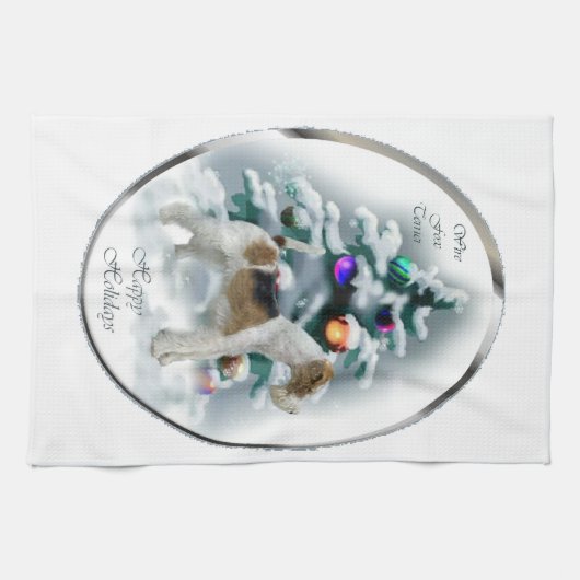 Wire Fox Terrier Kerstmis Theedoek (Horizontaal)