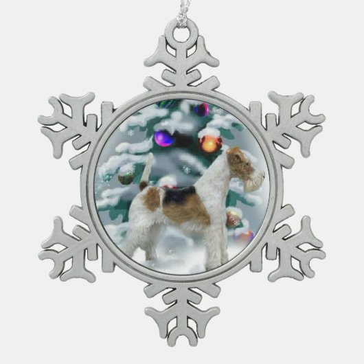 Wire Fox Terrier Kerstmis Tin Sneeuwvlok Ornament (Voorkant)