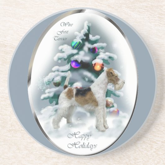 Wire Fox Terrier Kerstmis Zandsteen Onderzetter (Voorkant)