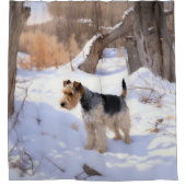 Wire Fox Terrier Laat het sneeuwen Kerstmis Douchegordijn (Voorkant)