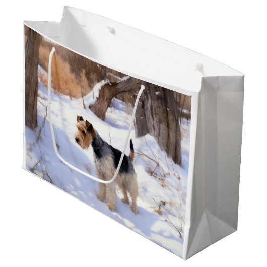 Wire Fox Terrier Laat het sneeuwen Kerstmis Groot Cadeauzakje (Voorkant Gekanteld)