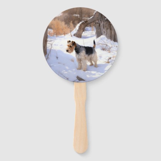 Wire Fox Terrier Laat het sneeuwen Kerstmis Handwaaier (Voorkant)