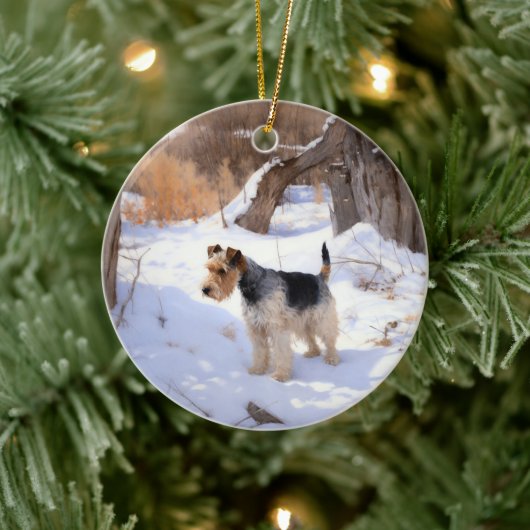 Wire Fox Terrier Laat het sneeuwen Kerstmis Keramisch Ornament (Boom)