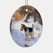 Wire Fox Terrier Laat het sneeuwen Kerstmis Keramisch Ornament (Rechts)