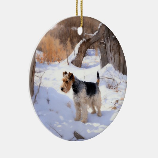 Wire Fox Terrier Laat het sneeuwen Kerstmis Keramisch Ornament (Rechts)