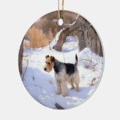 Wire Fox Terrier Laat het sneeuwen Kerstmis Keramisch Ornament (Links)