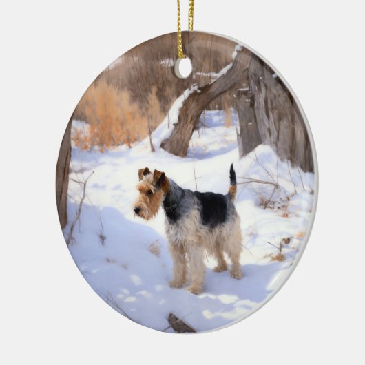 Wire Fox Terrier Laat het sneeuwen Kerstmis Keramisch Ornament (Links)