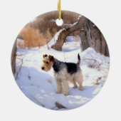 Wire Fox Terrier Laat het sneeuwen Kerstmis Keramisch Ornament (Achterkant)