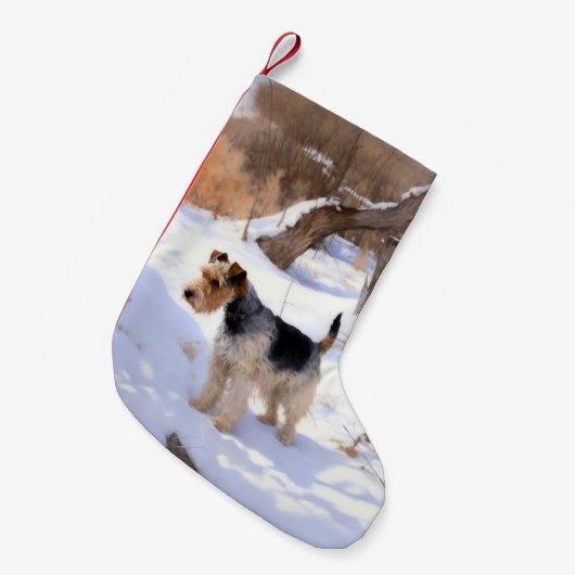 Wire Fox Terrier Laat het sneeuwen Kerstmis Kleine Kerstsok (Voorkant (Hangend))