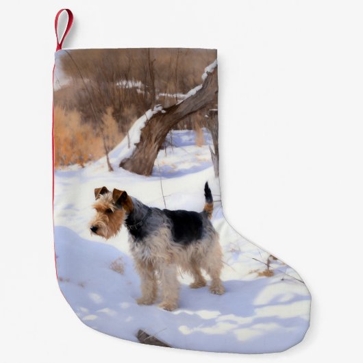 Wire Fox Terrier Laat het sneeuwen Kerstmis Kleine Kerstsok (Voorkant)