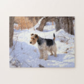 Wire Fox Terrier Laat het sneeuwen Kerstmis Legpuzzel (Horizontaal)