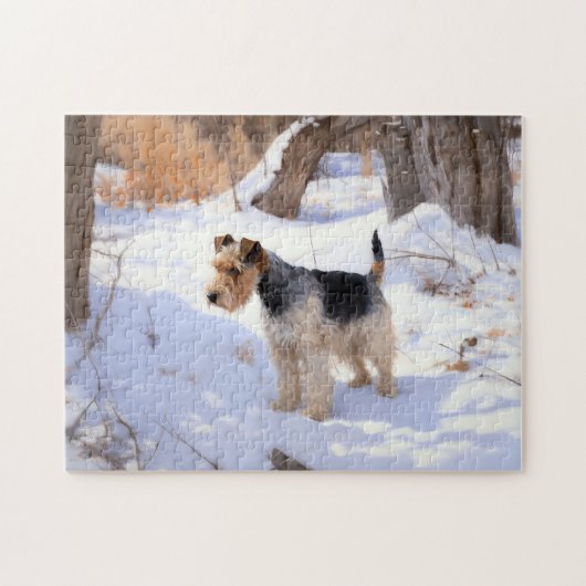 Wire Fox Terrier Laat het sneeuwen Kerstmis Legpuzzel (Horizontaal)