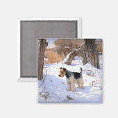 Wire Fox Terrier Laat het sneeuwen Kerstmis Magneet (Voorkant / Achterkant)