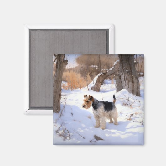 Wire Fox Terrier Laat het sneeuwen Kerstmis Magneet (Voorkant / Achterkant)