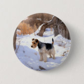 Wire Fox Terrier Laat het sneeuwen Kerstmis Ronde Button 5,7 Cm (Voorkant)