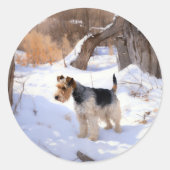 Wire Fox Terrier Laat het sneeuwen Kerstmis Ronde Sticker (Voorkant)